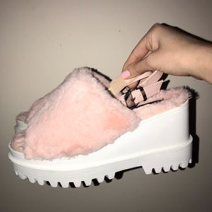 NEW fluffy pink platform sandals! Never worn :)